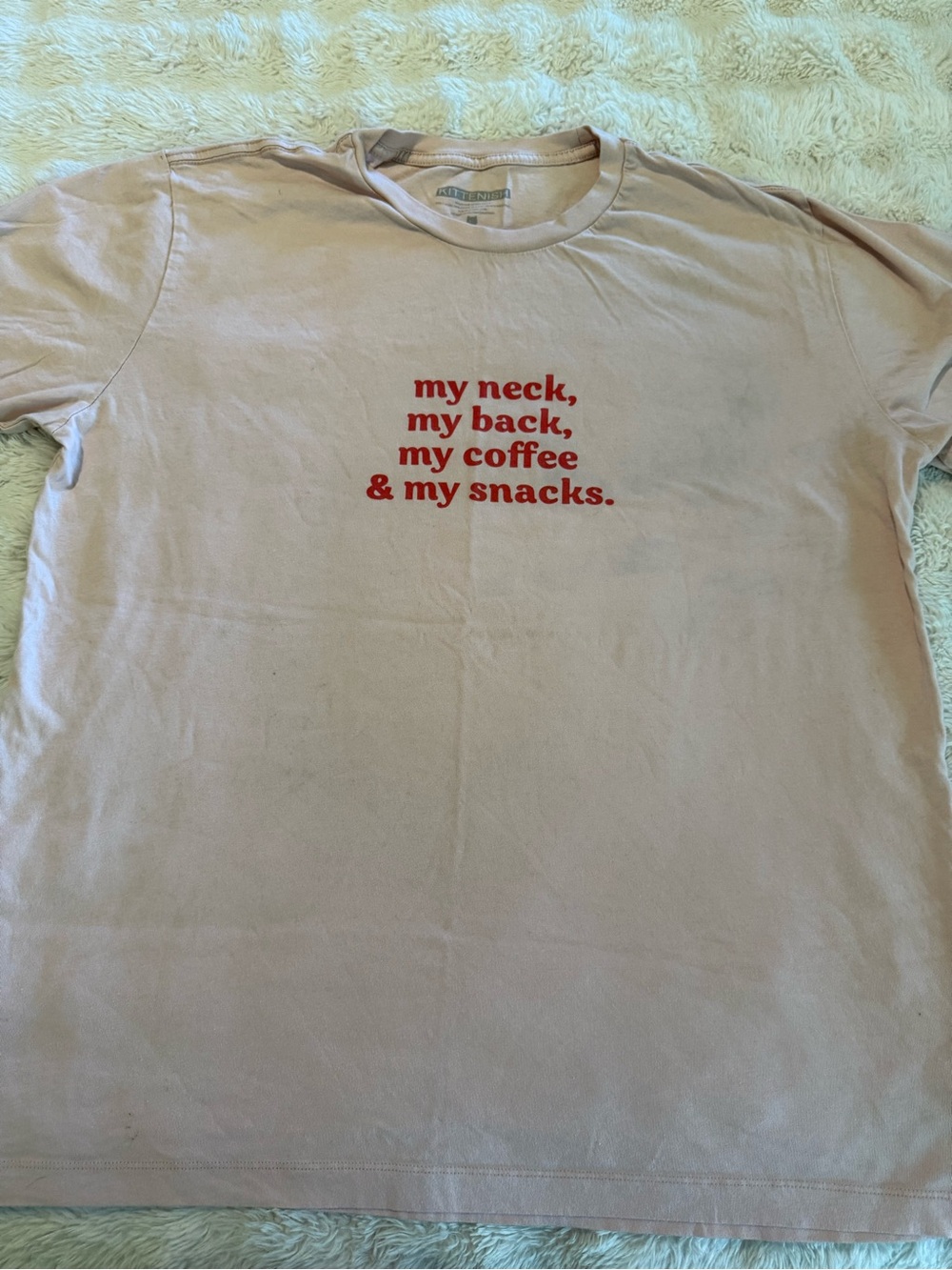 Kittenish Pale Pink Short Sleeve Tee with Red Text